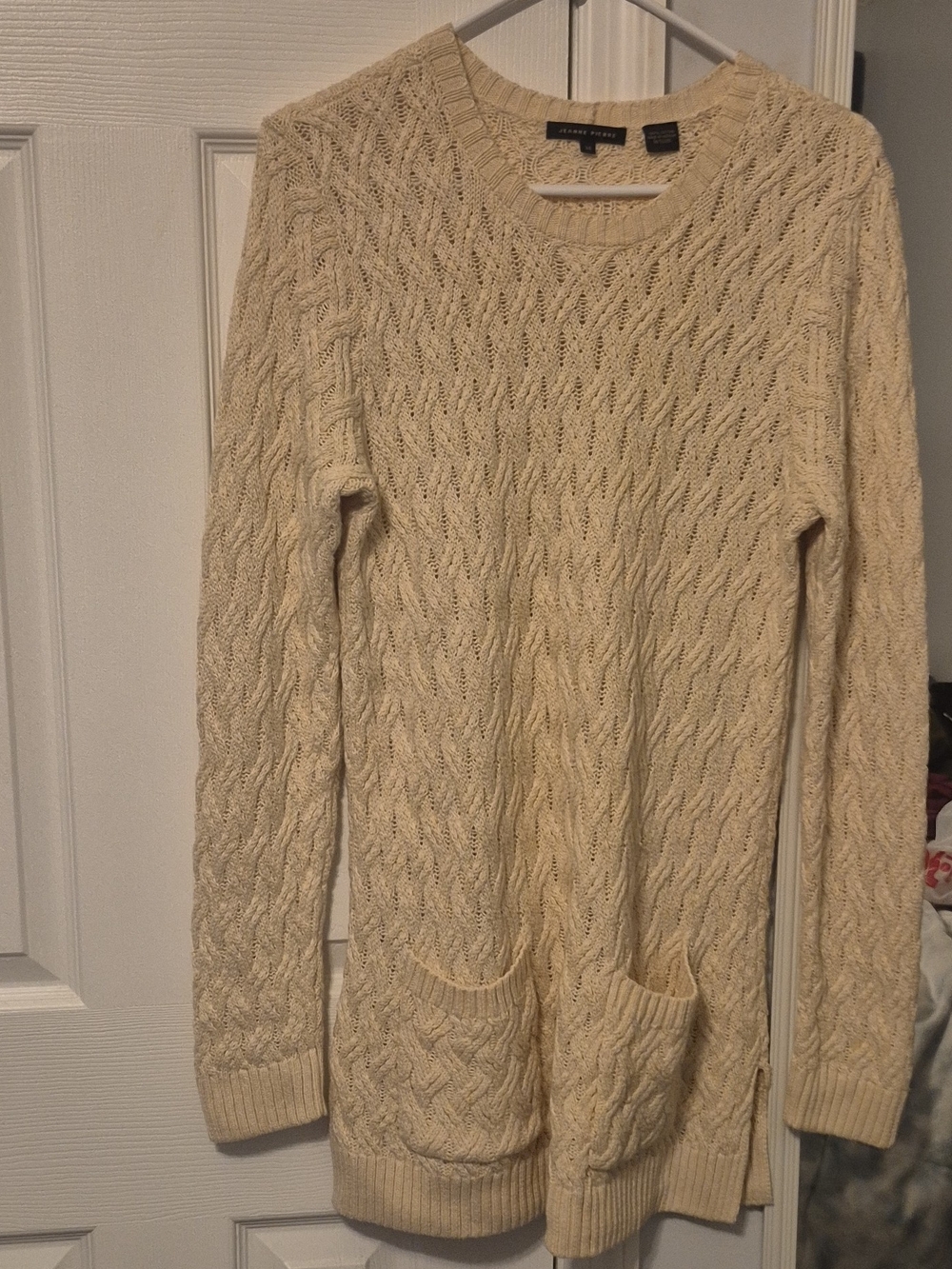 JEANNE PIERRE Cream Cable Knit Scoop Neck Sweater